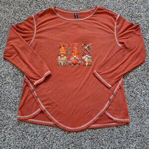 Noracora Women Long Sleeve Fall Gnome Halloween Leaves Print Shirt Size XL NWT